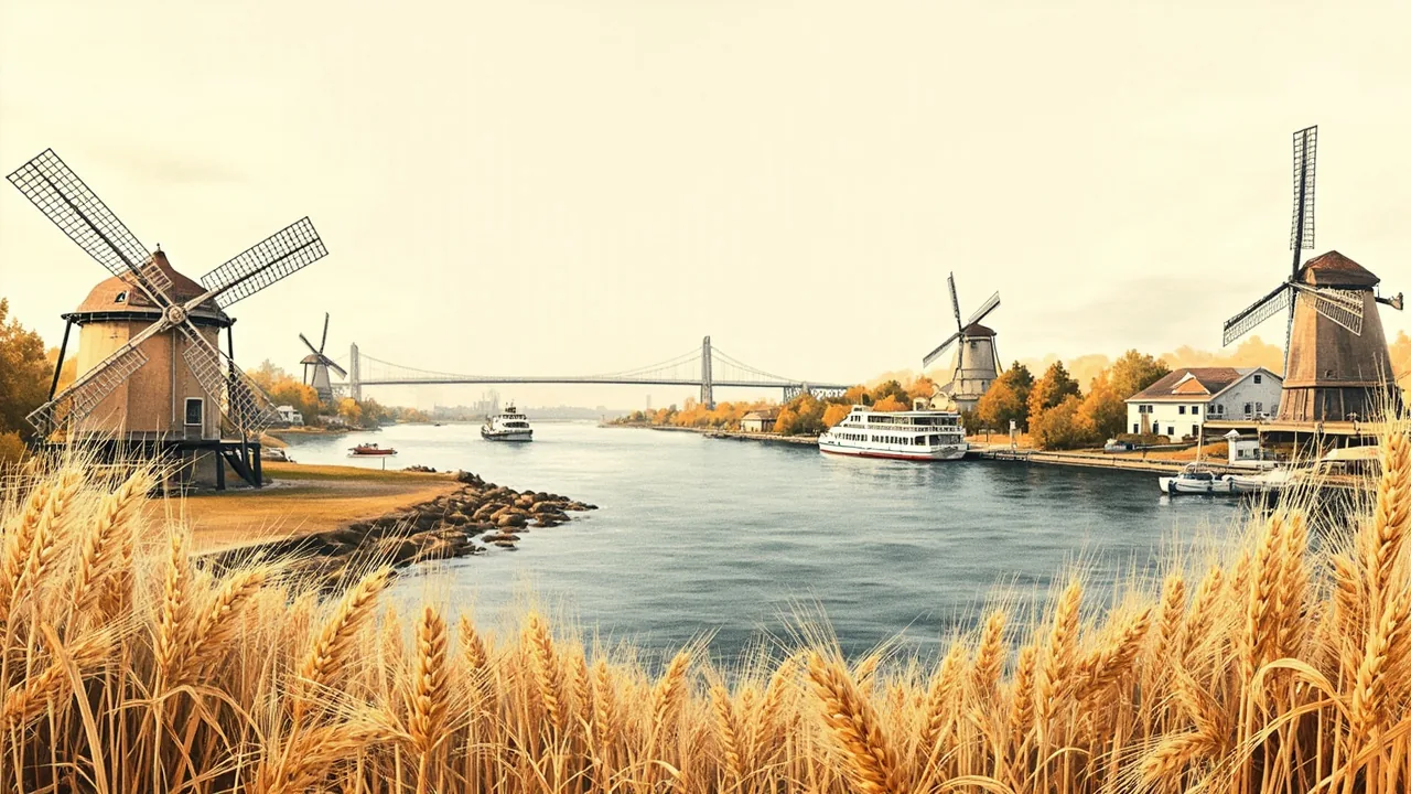 Illustrated Boardman scene — the artwork behind this city's word search puzzle