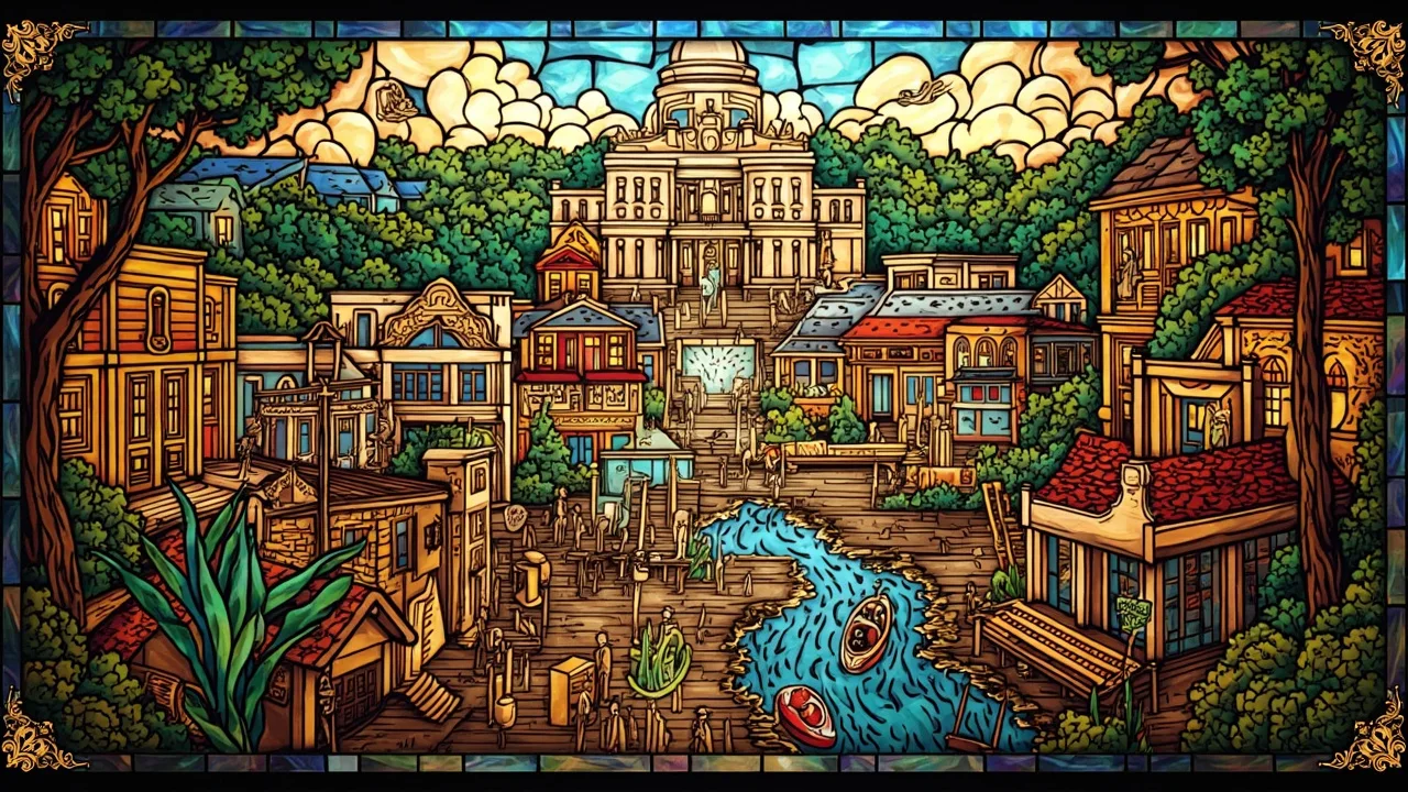 Illustrated Raleigh scene — the artwork behind this city's word search puzzle