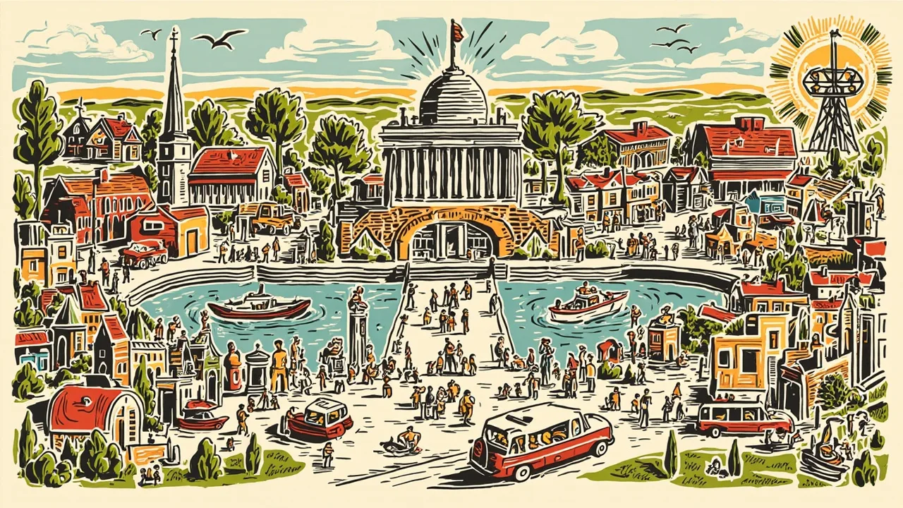 Illustrated Huron East scene — the artwork behind this city's word search puzzle