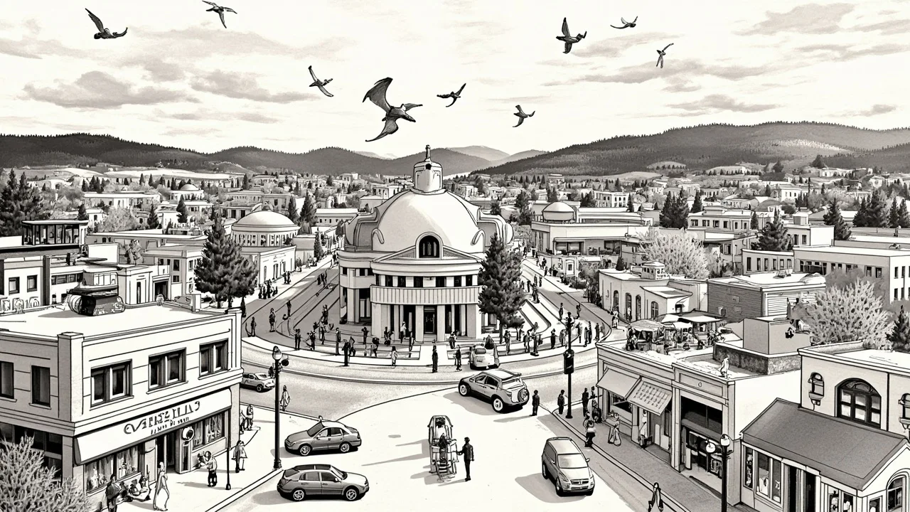 Illustrated Cranbrook scene — the artwork behind this city's word search puzzle