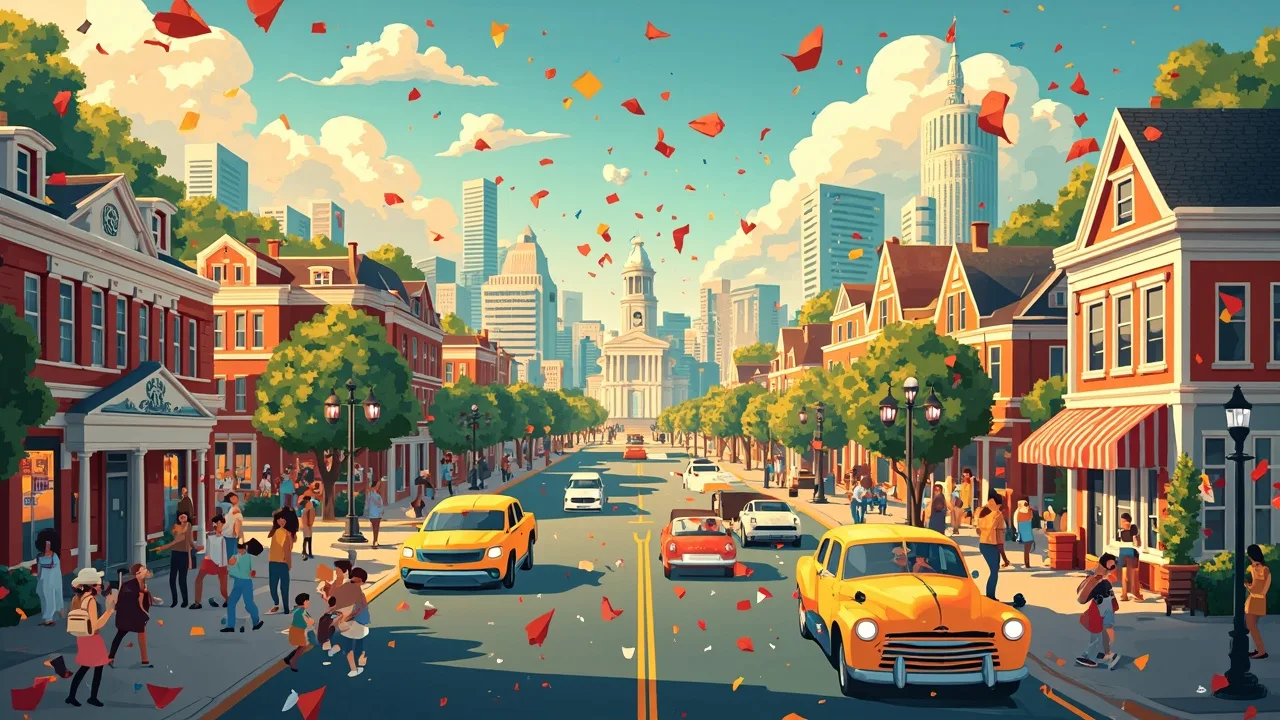 Illustrated Arlington scene — the artwork behind this city's word search puzzle