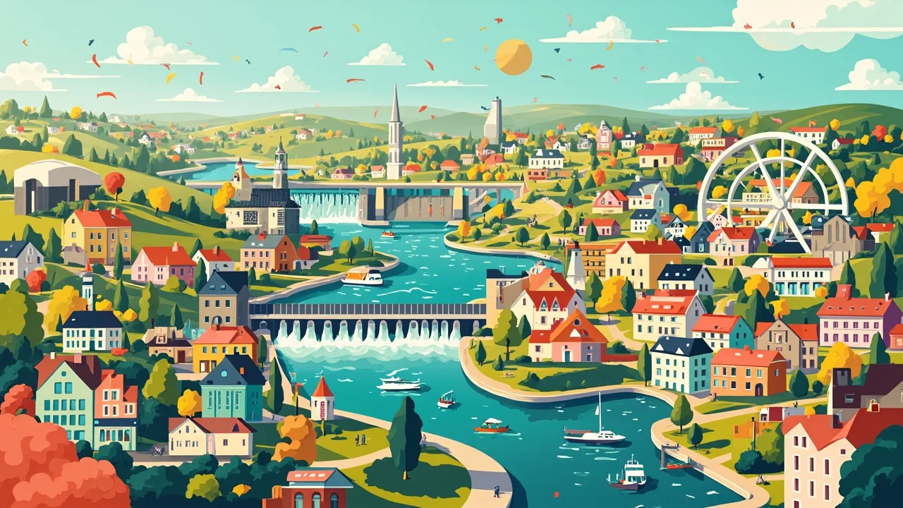 Illustrated Falkirk scene — the artwork behind this city's word search puzzle