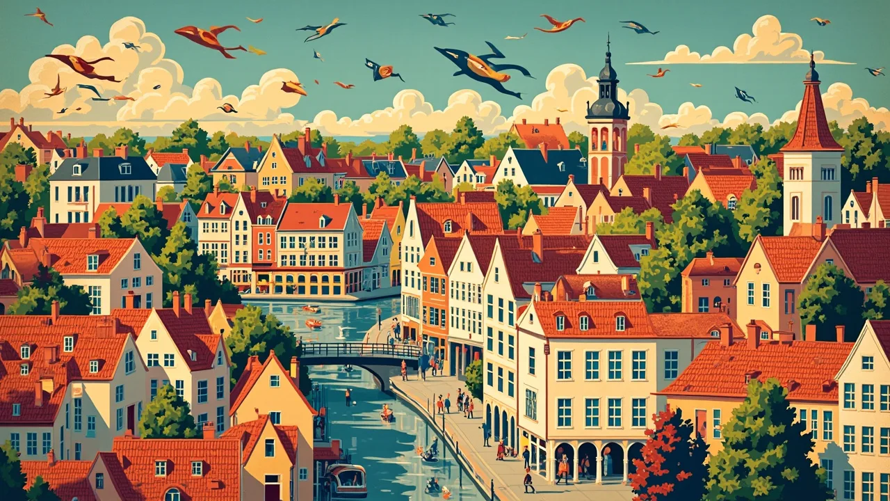 Illustrated Osnabrück scene — the artwork behind this city's word search puzzle