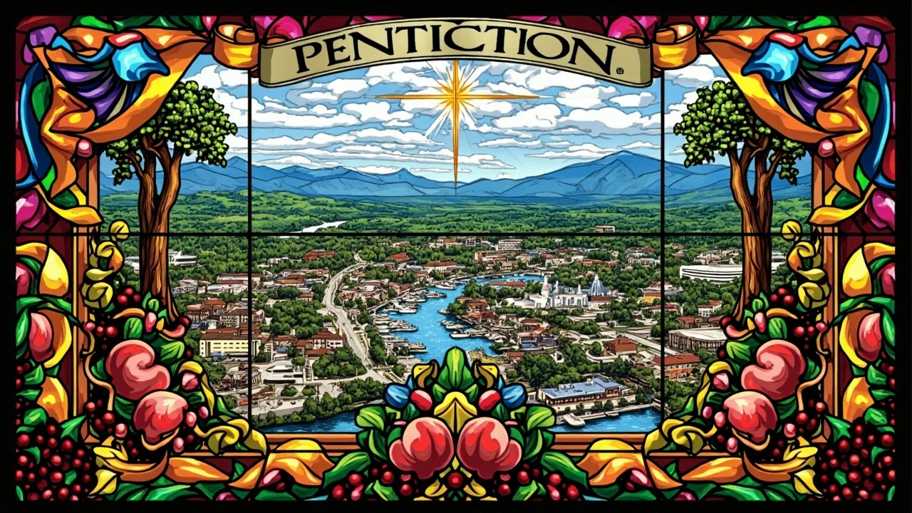 Illustrated Penticton scene — the artwork behind this city's word search puzzle