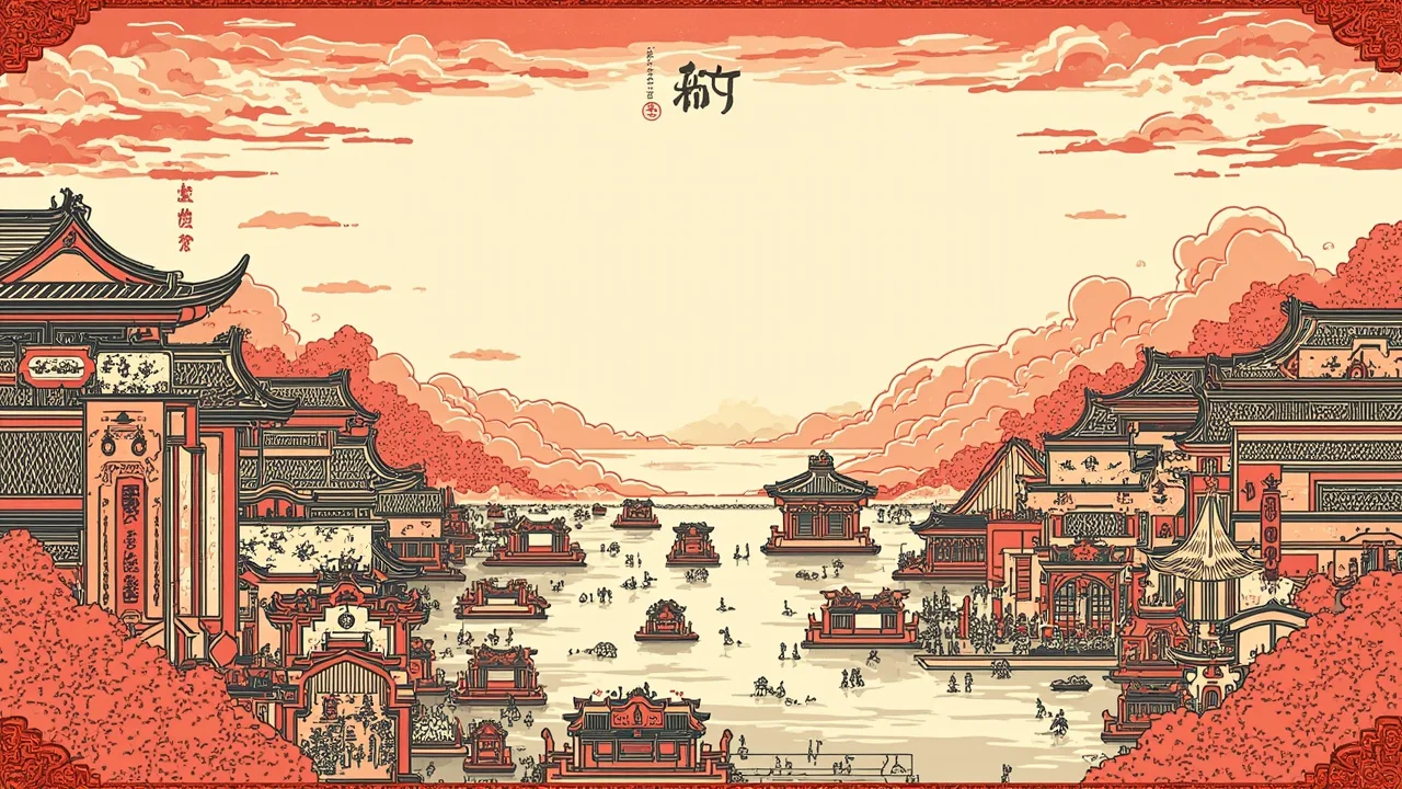 Illustrated Heyuan scene — the artwork behind this city's word search puzzle