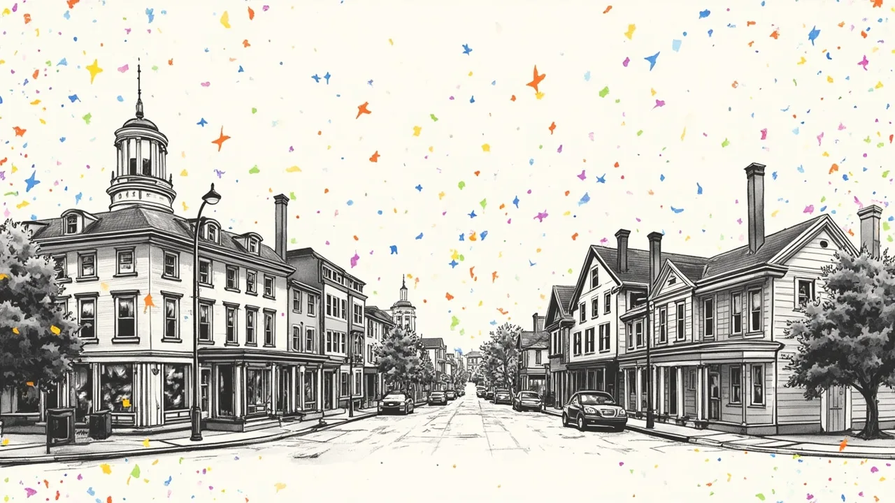 Illustrated Greenwich scene — the artwork behind this city's word search puzzle
