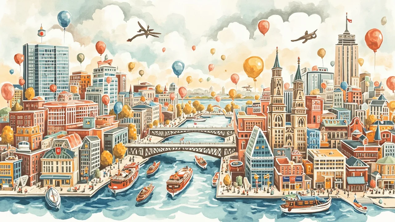Illustrated Windsor scene — the artwork behind this city's word search puzzle