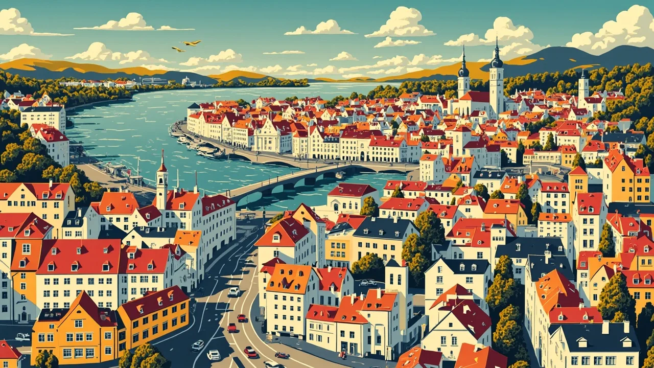 Illustrated Zürich scene — the artwork behind this city's word search puzzle