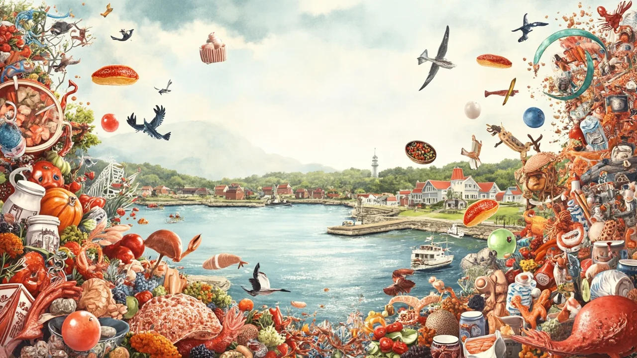 Illustrated Whycocomagh scene — the artwork behind this city's word search puzzle