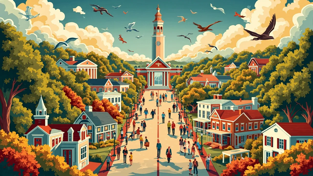 Illustrated Advance scene — the artwork behind this city's word search puzzle