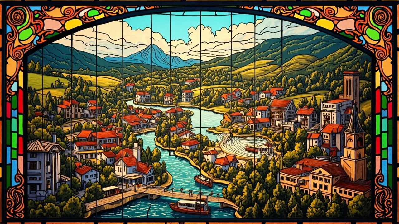 Illustrated Boischatel scene — the artwork behind this city's word search puzzle