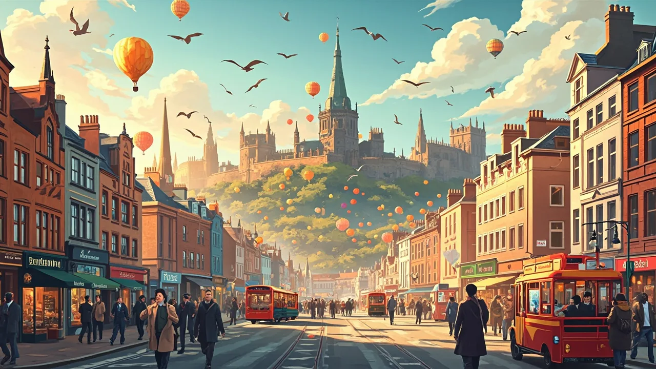 Illustrated Edinburgh scene — the artwork behind this city's word search puzzle