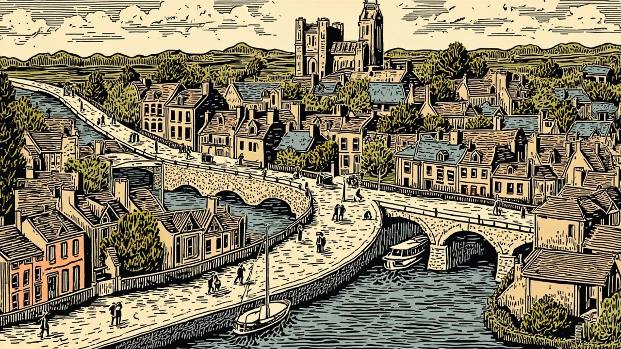 Illustrated Skipton scene — the artwork behind this city's word search puzzle