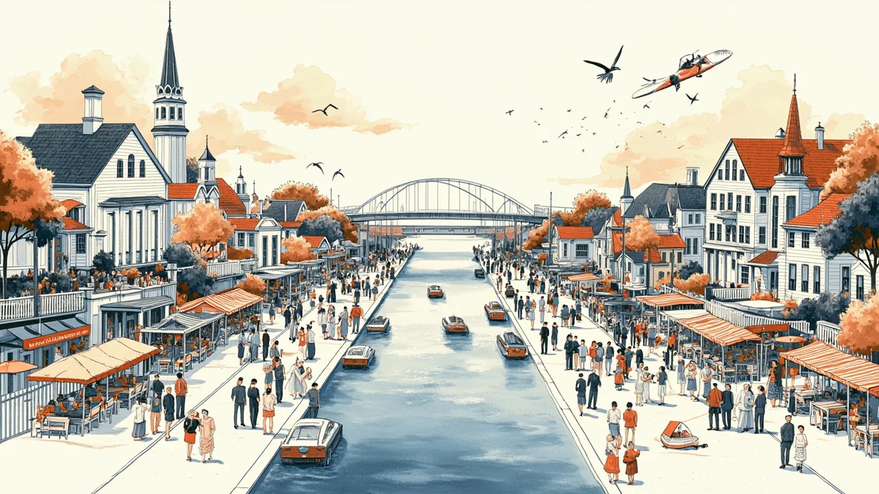 Illustrated Smyrna scene — the artwork behind this city's word search puzzle