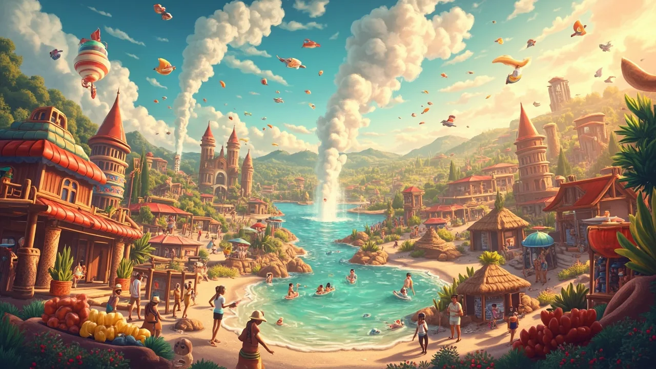 Illustrated Rotorua scene — the artwork behind this city's word search puzzle