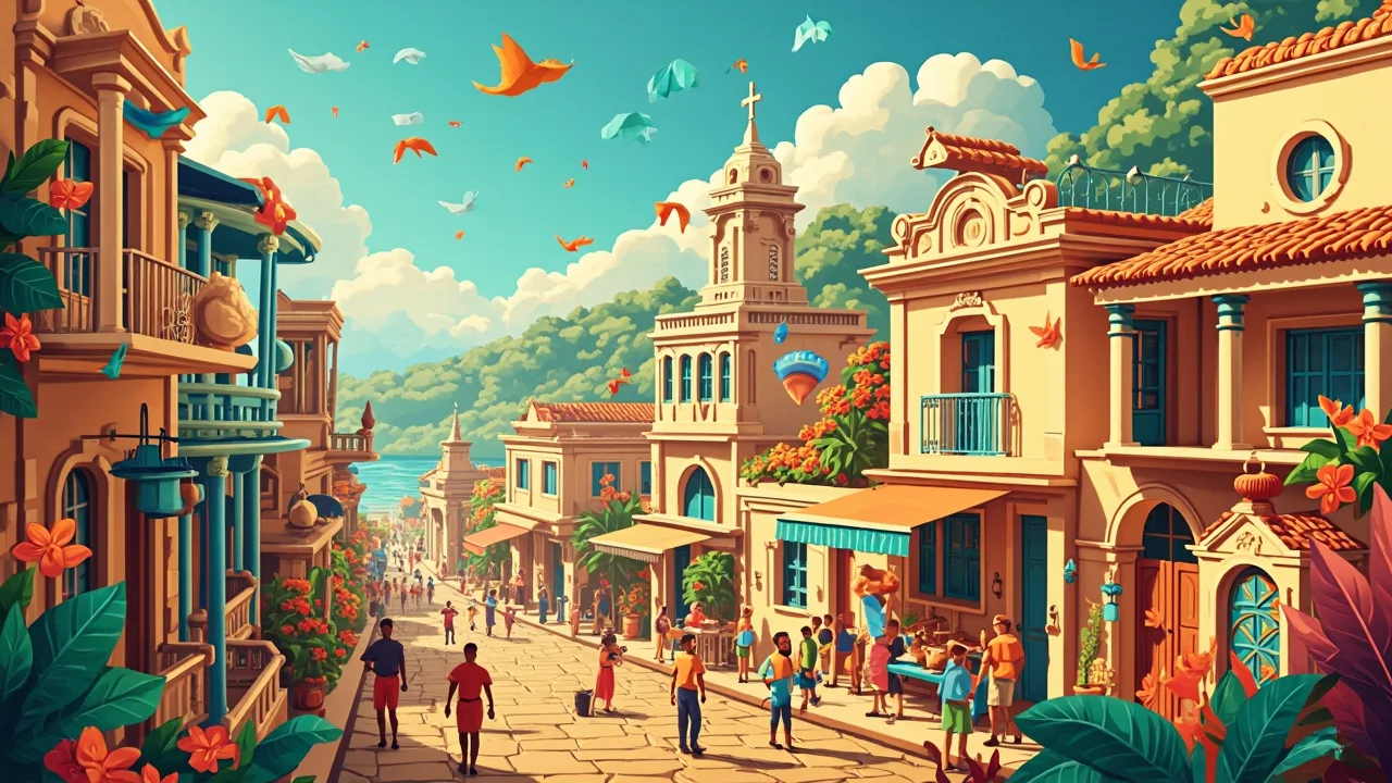 Illustrated Paragominas scene — AI-generated artwork behind this city's word search puzzle