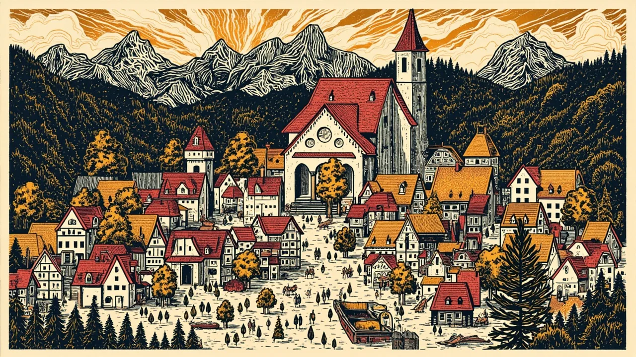 Illustrated Falkenstein scene — AI-generated artwork behind this city's word search puzzle