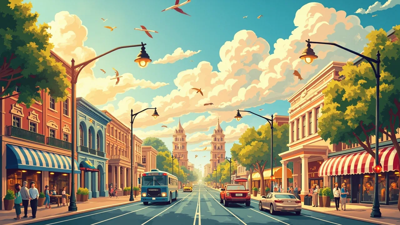 Illustrated Columbia scene — AI-generated artwork behind this city's word search puzzle